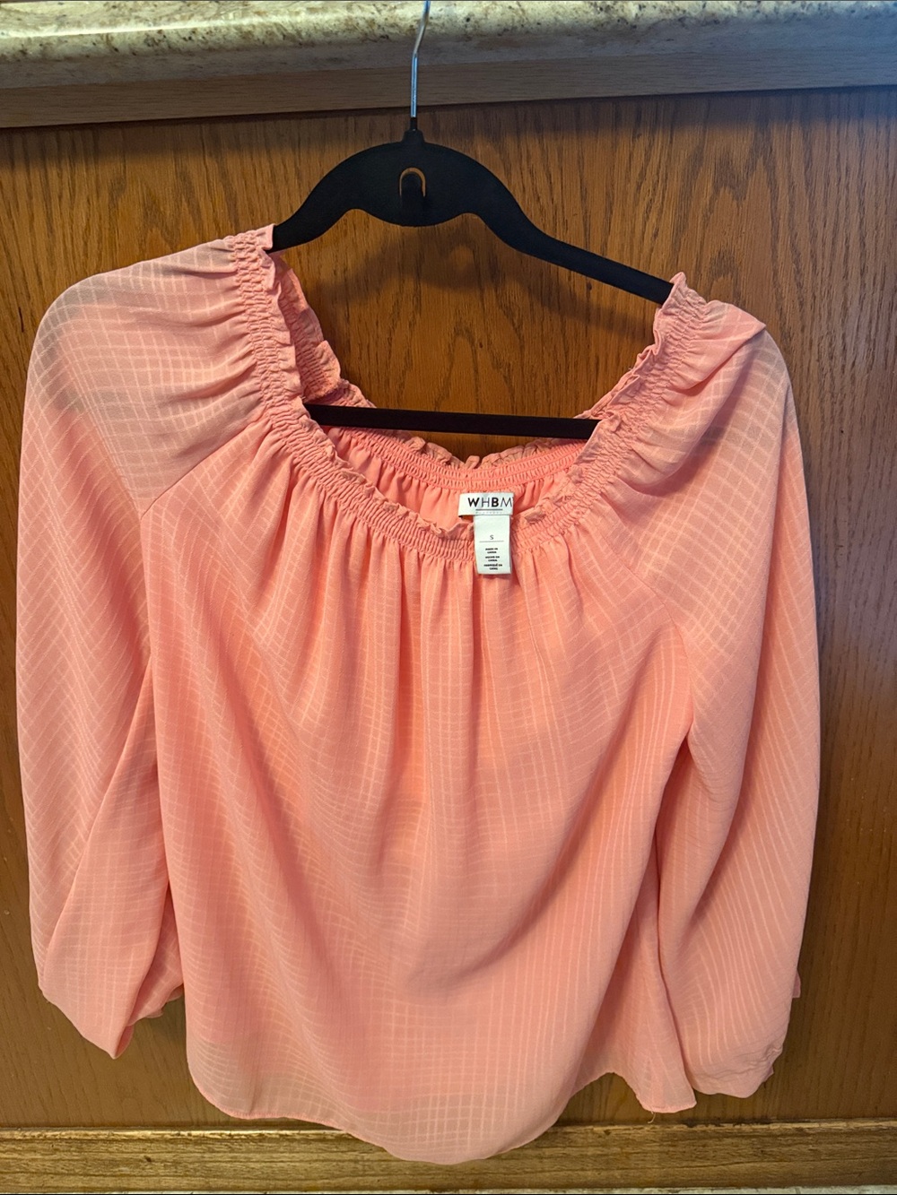 White House Black Market Coral Pink Peasant Blouse